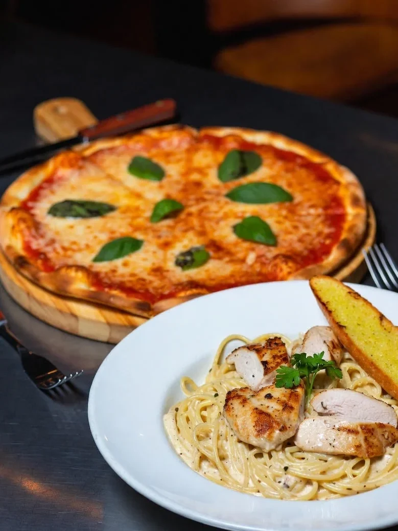 Cheese Pizza & Chicken Alfredo